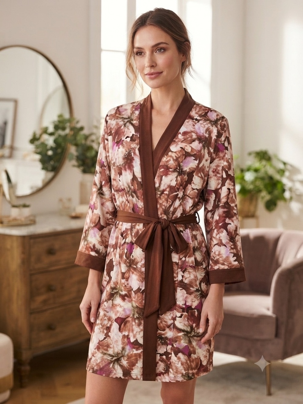 NICOLE Miller Floral Tie Robe